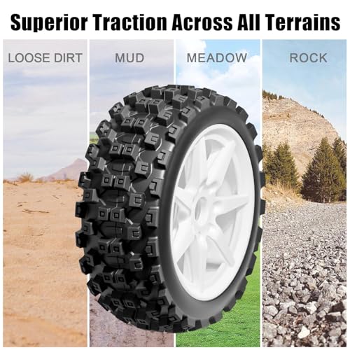 1/8 Scale RC Off-Road Buggy Tires & Wheels with 17mm Hex Foam Inserts Included, Compatible with ARRMA Typhon, LOSI, KYOSHO & More (Set of 4) - color: White