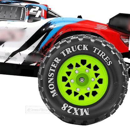 RC Wheels and Tires for 1/10 RC Scale Car,Rustler Stampede Hoss,Granite Vorteks Big Rock 3S,MX28 2.8" Truck Tires and Wheels w/ 12mm/14mm Hex,4pcs,Green - color: Green(4pcs)