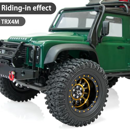 LRFHL 1.3" Beadlock Wheel Tires Aluminum for SCX24 TRX4M, 4PCS, Gold | Upgraded 1.45-inch Wheel, 1/24 SCX24 1/18 TRX4M RC Crawler Car Upgrade - color: Black Tires+ Gold Wheels-1