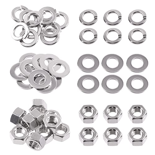Swpeet 30Pcs SAE 304 Stainless Steel #5/8-11 Hex Nuts and #5/8 Flat Washers with #5/8 Split Lock Washers Assortment Kit, Coarse Thread Hexagon Nut for Home Automotive Shop Use - size: #5/8-11 Hex Nuts & Washers