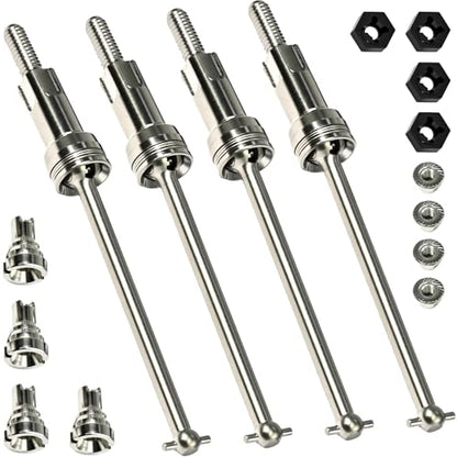 Hardened Steel CVD Driveshaft Front Rear with Hexs, Nuts, Drive Center Cup, Drivershaft Dogbone CVD Compatible with ARRMA 1/18 Mojave Granite GROM ARA2102, Replace #ARA311198 (Silver,Black) - color: Silver-black