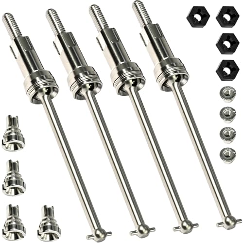 Hardened Steel CVD Driveshaft Front Rear with Hexs, Nuts, Drive Center Cup, Drivershaft Dogbone CVD Compatible with ARRMA 1/18 Mojave Granite GROM ARA2102, Replace #ARA311198 (Silver,Black) - color: Silver-black
