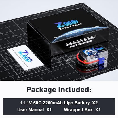 Zeee 3S Shorty Lipo 2200mAh 11.1V Battery 50C Small Pack Battery with EC3 Plug for RC Car Truck RC Vehicles Boat Drone RC Airplane Quadcopter Helicopter FPV Racing Hobby Models(2 Pack)