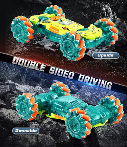 A ALPHA 2-Pack RC Car Bundle: Gesture Remote Control Stunt Car & Double-Sided 4WD Wall Climbing Truck, Both with 360°Flips, 2.4GHz, Lights & Music Remote Control Toys, Gifts for Boys 5-12 Years Old