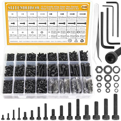 2180 Pieces Black M2 M3 M4 M5 Hex Socket Head Cap Screws Nuts Washers Assortment Kit, Metric Screw Assortment with Hex Wrenches, 12.9 Grade Alloy Steel, Fully Threaded - size: M2/M3/M4/M5, style: Socket Head