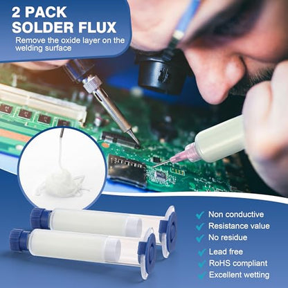 Soldering Tip Cleaning Kit | Include Flux Paste, Tip Tinner, Solder Wick, Iron Tips, Soldering Iron Tips Cleaner, Cleaning Sponge for Electronics Repair