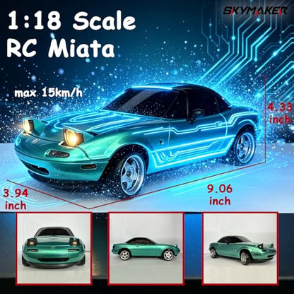 Miata RC Drift Car LDRC LD1804 1/18 RWD with 3 Batteries (Blue) | 2.4GHz LDRC 1804 RWD Drifting Adults with ESP Gyro Pop-up Light (Blue) - color: Miata Blue With 3 Batteries