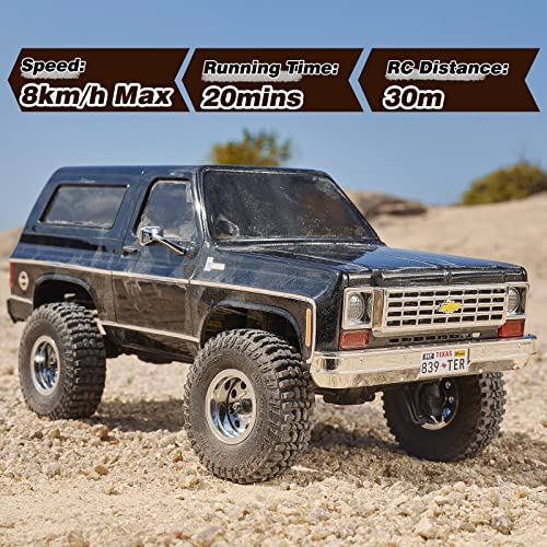 BEEZRC FMS 1/24 FCX24S Chevy K5 Blazer S RC Crawler, Officially Licensed RC Rock Crawler, RC Pickup Truck SUV, 4WD 2.4GHz Hobby RC Model, 8km/h Mini Car,Off-Road Remote Control Car for Adults(Black) - color: Black
