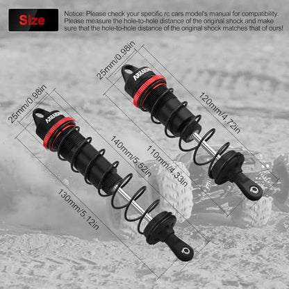 RC Car Shock Absorbers, 130mm Rear Shocks 110mm Front Shocks Set | Adjustable Shocks Compatible with 1/8 Arrma Typhoon 6S Redcat FS/ZD Racing Buggy Truggy Replacement Parts (Black) - color: Black (2F+2R)