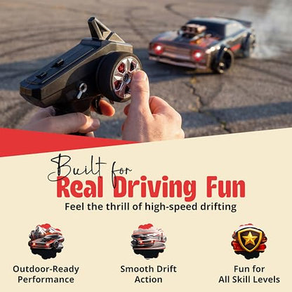 1:14 RC Drift Car for Adults & Kids 8-14, 4WD High Speed Remote Control Car with LED Lights, Drift Tires, 2.4GHz Electric Racing Car, Rechargeable Hobby Car for Indoor & Outdoor Driving