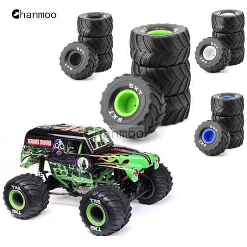 1/18 RC Monster Truck Tires And Hard Plastic Wheels Rims 12mm Hex 1/16 Rubber Buggy Off Road Tyres OD 100mm For 1/12 1/14 Scale Truck Car Traxxas E-REVO HSP HPI Tamiya Losi 4PCS (White) - color: White