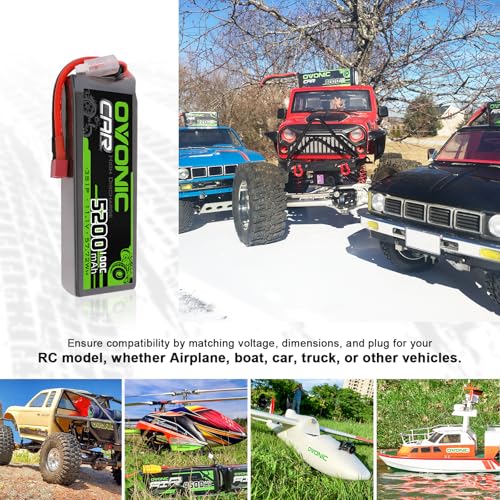 OVONIC Lipo Battery 3S 11.1V 100C 5200mAh Soft Case Battery with Dean-Style T Connector for RC Car Boat Truck Helicopter Airplane Racing Models(2 Pack)