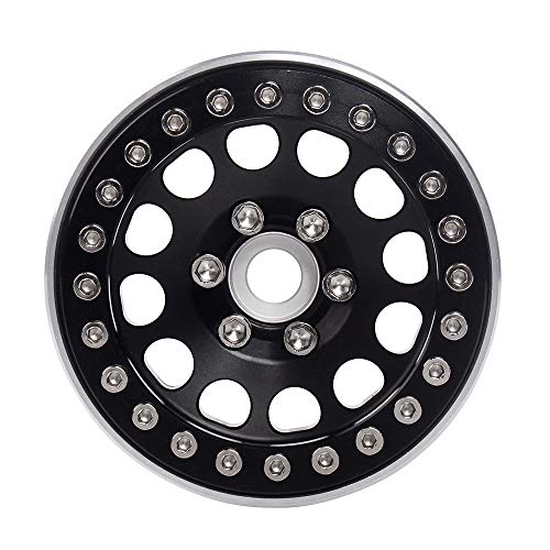INJORA 1.9 Beadlock Wheels Rims for 1/10 RC Crawler Axial SCX10 SCX10 II 90046 Traxxas TRX4 RC4WD D90, 4Pcs/Set, Aluminum Alloy (Black) - color: Black