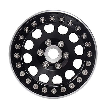 INJORA 1.9 Beadlock Wheels Rims for 1/10 RC Crawler Axial SCX10 SCX10 II 90046 Traxxas TRX4 RC4WD D90, 4Pcs/Set, Aluminum Alloy (Black) - color: Black