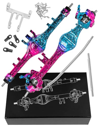 RC Axle Complete Metal Front Rear Axle Upgrades Part for 1/10 SCX10 SCX10 II 90046 90047,RC Crawler Car Front Rear Axle Hops Up,Pink-Blue - color: Pink-blue - 90046