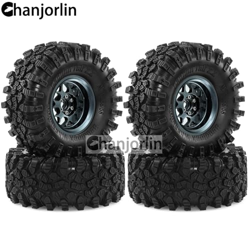 2.2 inch RC Crawler Tires and Beadlock Wheels Rims OD 5.35'' 1:10 Soft Rubber Mud All Terrain Tyres for 1/10 1/8 Rock Crawler Car Traxxas TRX4 Axial SCX10 II RC4WD CC01 Gen8 (Titanium) - color: Titanium