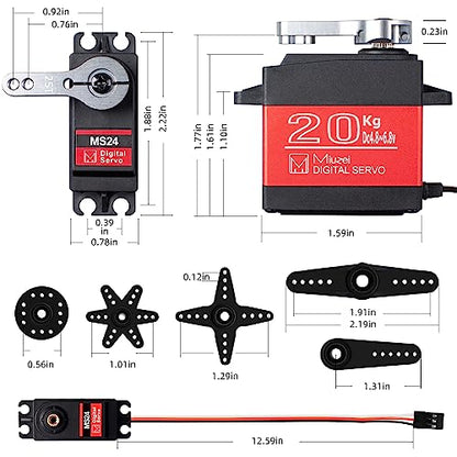 20KG Servo Motor High Torque Metal Gear Digital for 1/8 1/10 RC Car | Waterproof, Ds3218, 270 Degree, Standard, Steering Servos for RC Truck Crawler Boat Robot, with Aluminum 25T Horn
