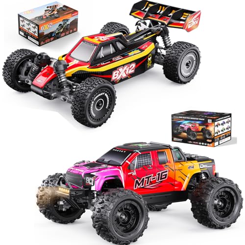 1/16 50MPH Brushless 4WD RC Truck and 1:12 RC BuggyCar Fast Max 50 MPH 4X4,with 3S 2200 mAh Battery Remote Control Cars for Adults for 4WD,for Racetrack & Mud-Red