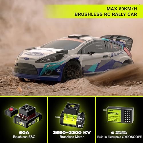CROBOLL 1/10 Brushless Carbon Fiber RC Drift Cars, Max 50 mph RC Rally Car | RLAARLO Fast RC Car 2.4Ghz All Terrain RC Cars, Waterproof 4x4 Hobby Remote Control Car RTR RC Truck with 3S Battery - color: Blue & White