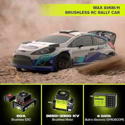 CROBOLL 1/10 Brushless Carbon Fiber RC Drift Cars, Max 50 mph RC Rally Car | RLAARLO Fast RC Car 2.4Ghz All Terrain RC Cars, Waterproof 4x4 Hobby Remote Control Car RTR RC Truck with 3S Battery - color: Blue & White