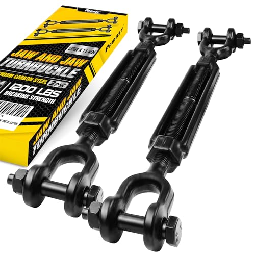 1200 LBS 3/8”x11.4” Jaw and Jaw Turnbuckles for Cable Wire Tensioner (2PCS) | Ultra Durable Steel Weather Resistant, Durable Black Turnbuckle for Wire Rope Tension, Shade Sail Hardware, Sun Shade Tent - style: 2Pcs 3/8”x11.4”