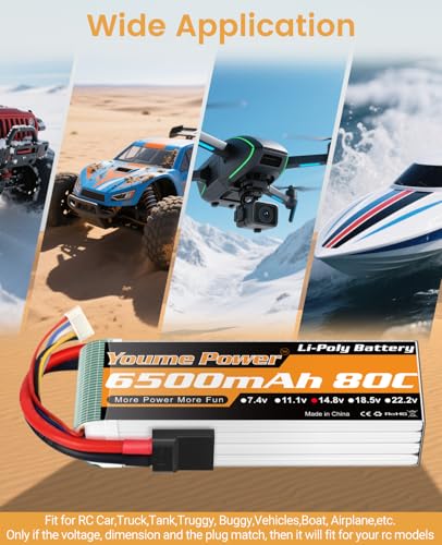 4S Lipo Battery 6500mAh 14.8V Lipo Battery 80C Soft Case with Tr Connector Plug Compatible with 1/7 1/8 Maxx X-Maxx RC Cars Trucks Vehicles Truggy Buggy Aircraft Airplane Drone Boat Models (2 Packs)