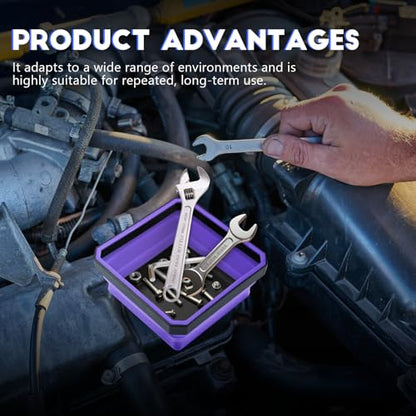 Collapsible Magnetic Parts Tray, 4.5 Inch Square Silicone Tray Holder with Double-Sided Magnetic Base, Foldable Tool Trays for Screw Bolts Nuts Pins Small Parts, Car Accessories (Purple) - color: Purple
