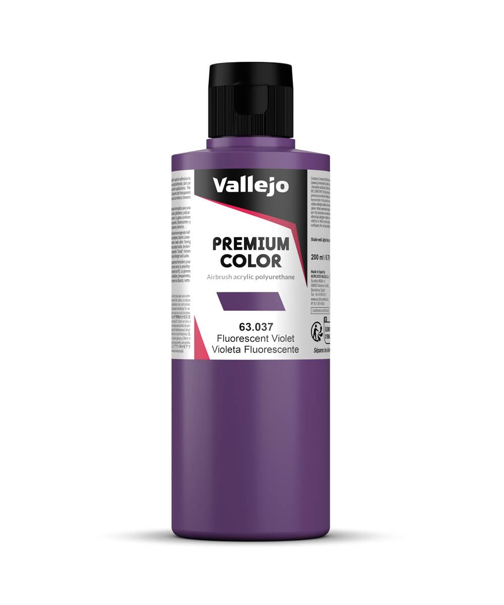 Vallejo - Premium Color Fluorescent Violet 6.76 Fl.Oz. (200 ml) for Airbrushing, Acrylic-Polyurethane Hybrid Resin of Great Resistance Paint, RC, Model and Hobby Use - style: Fluorescent Violet