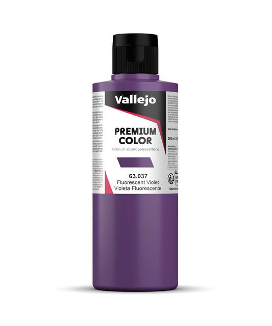 Vallejo - Premium Color Fluorescent Violet 6.76 Fl.Oz. (200 ml) for Airbrushing, Acrylic-Polyurethane Hybrid Resin of Great Resistance Paint, RC, Model and Hobby Use - style: Fluorescent Violet