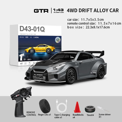 1:43 RC Drift Car 20KM/H with Gyro, 2.4G 4WD Full Proportional Alloy Sport Racing Car, Adjustable Speed, LED Lighting for Teens & Adults-D43-02 - color: Q9/Dark Gray Silver