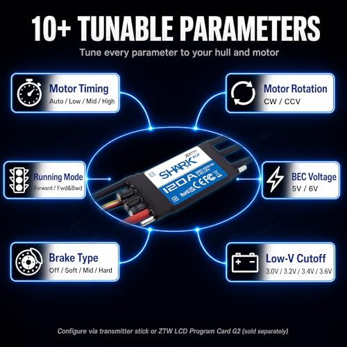 ZTW Shark G2 120A ESC Built-in Swithcing BEC 5V/6V 8A Water-Cooling Bidirectional Waterproof Brushless Speed Controller for RC Boat Marine