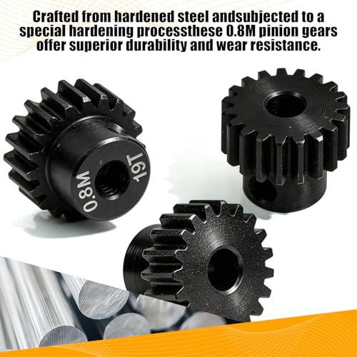 3-Pack Steel Metal 0.8M 5mm Pinion Motor Gear Sets 19T Compatible with HPI Kyosho Losi Axial Tamiya 1/8 1/10 RC Car Monster Truck Buggy, 0.8 Module Gear for Traxxsa Arrma - style: 3Pcs 19T