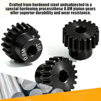 3-Pack Steel Metal 0.8M 5mm Pinion Motor Gear Sets 19T Compatible with HPI Kyosho Losi Axial Tamiya 1/8 1/10 RC Car Monster Truck Buggy, 0.8 Module Gear for Traxxsa Arrma - style: 3Pcs 19T