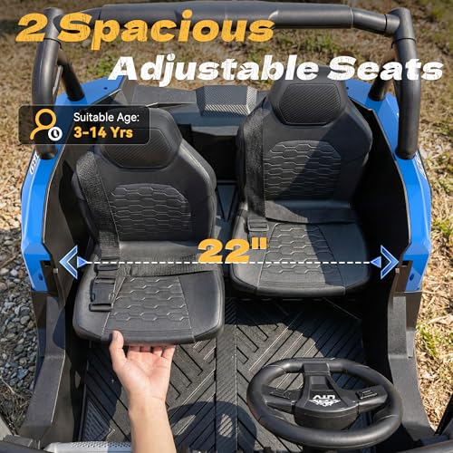 XXXL 4WD 24V Ride on Toys for Big Kids 3-14, Max 5.5Mph & 220 lbs Load,Blue | Adjustable 22” 2 seater ride on car for kids, 15" eva all-terrain tires, remote control, led lights, smooth shock absorbers - color: Blue