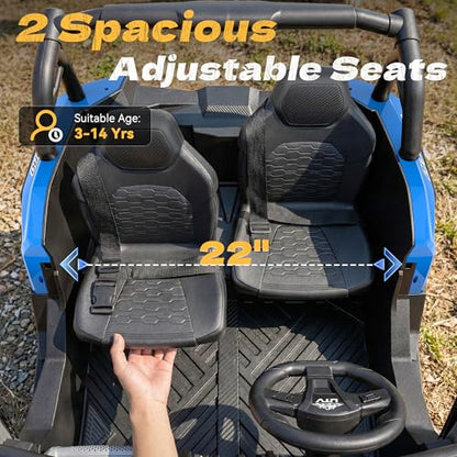XXXL 4WD 24V Ride on Toys for Big Kids 3-14, Max 5.5Mph & 220 lbs Load,Blue | Adjustable 22” 2 seater ride on car for kids, 15" eva all-terrain tires, remote control, led lights, smooth shock absorbers - color: Blue