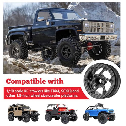 HobbyPark Carbon Fiber 1.9 Beadlock Wheels Rims for TRX4 SCX10 1/10 Crawler Car 1.9 inch Beadlocks Upgrades (Style C) - style: Style C