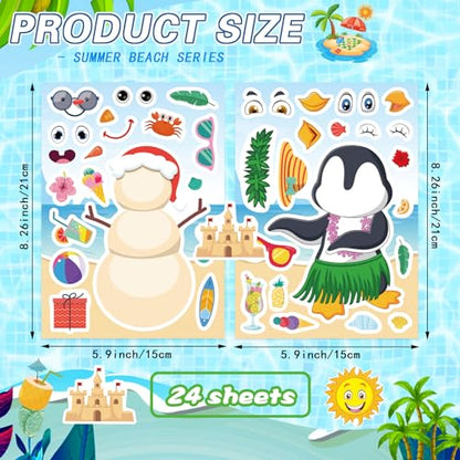 Summer Stickers, July Christmas Make a Face Sticker, Make Your Own Sticker | 24 Sheets Chirstmas Santa Claus Hawaiian Tropical Style Stickers for July Party Games Decorations Supplies - style: July Christmas