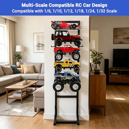 Rc Car Stand Display 5 Tier Metal Storage Rack Shelf Compatible With 1/6 1/10 1/12 1/18 1/24 Scale Crawler Trucks Accessories Multi Layer Model Workstation Organizer Includes 2 Remote Controller Hooks