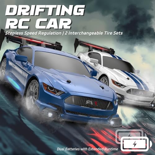 RC Drift Car, 1:24 Scale Remote Control Vehicle for Kids,2.4GHz 20KM/H 4WD High Speed RC Cars with LED Light, Two Batteries & Drifting Tires Racing Sport Toy Cars for Adults Boys Girls Kids 8602WH - style: 8602-White