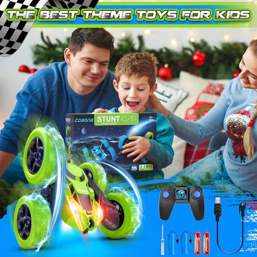 cosone Remote Control Car - RC Car Toys for Boys - 4WD 2.4Ghz Double Sided 360° Rotating RC Cars, Birthday Gifts for Kids Age 6 7 8-12 for Boys and Girls- Green - color: Green