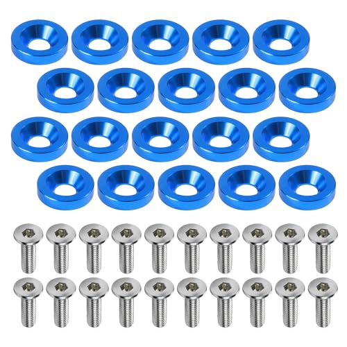 20PCS Engine Dress Up Kit,Car Accessories M6 Aluminum Engine Bay Dress Up Kit,Bumper Fender Washers,Automotive Replacement Engine Valve Cover Bolts,Fit for Fenders,Bumpers,Headlights (Blue) - color: Blue