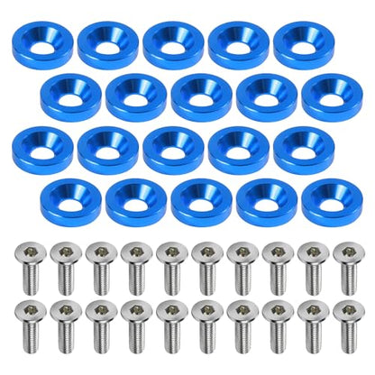 20PCS Engine Dress Up Kit,Car Accessories M6 Aluminum Engine Bay Dress Up Kit,Bumper Fender Washers,Automotive Replacement Engine Valve Cover Bolts,Fit for Fenders,Bumpers,Headlights (Blue) - color: Blue