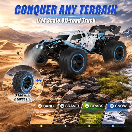 1/14 Fast RC Cars for Adults and Boys, 50 KPH 4WD Offroad RC Truck | All Terrain High Speed Hobby Remote Control Car, 60 Mins Runtime,2 Rechargeable Batteries