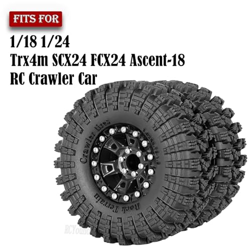 RC 1.3" Beadlock Tires Wheels for 1/18 1/24 Trx4m SCX24 FCX24 Ascent-18 RC Crawler Car,4pcs 1.3 Inch Wheel Rim Soft Rubber Tires,Black - color: Black-(1.3" Beadlock Tires）