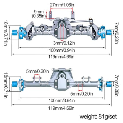 +9mm Aluminum Front Rear Straight Axle with Hydraulic Steering Link for 1/24 RC Crawler SCX24 Deadbolt C10 Jeep Gladiator Parts (Titanium Set) - color: Titanium Set