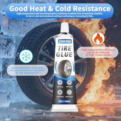 Tire Repair Glue Kit for Car, 3.53 Oz Tire Repair Adhesive | Waterproof & Heat-Resistant - Black Sidewall Rubber Cement for Car, Ideal for Tires Surface Cracks and Detachment