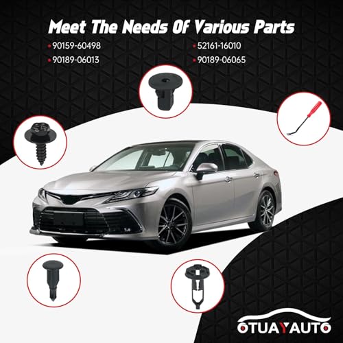 OTUAYAUTO 121PCS 4 in 1 Body Bumper Screw Bolts Fender Liner Clips | Replacement for Toyota Wheel Well Liner Retainers OEM 90159-60498, 52161-16010, 90189-06013, 90189-06065 - size: 120Pcs 4 Sizes Clips with 1 Remover for Toyota