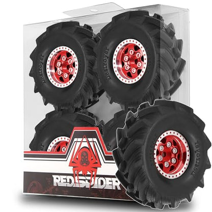 REDSPIDER 1.0 Beadlock Wheels and MUD Tires Set for 1/24 1/18 RC Crawler Car SCX24 TRX4M FCX24M FCX18 TRX4M UTB18 (Red) - color: Red