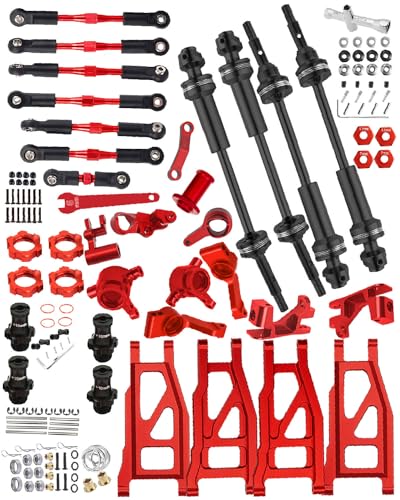 Upgrades Part for 1/10 Rustler/Stampede/Slash VXL 4X4,Big Bore RC Shocks&Steel Drive Shaft CVD&A Arm&Caster Block,Steering Blocks,Rear Stub Axle Carriers&Steering Bellcranks&Hex Hub,Red - color: Red/(6 Piece Set)