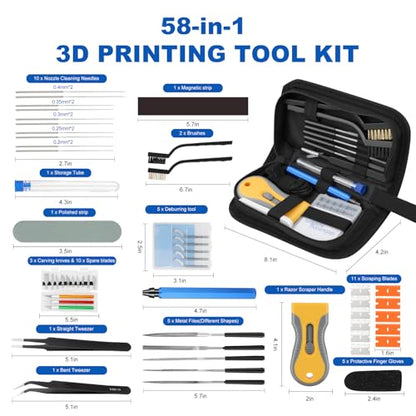 3D Printer Tools Kit - 58PCS 3D Printer Accessories 3D Printing Tool Kit with Nozzle Cleaning Kit, Deburring Tool, Scraper, Files, Carving Knife, Tweezers – 3D Print Tools for FDM/SLA/Bambu lab - style: 58pcs 3D Printing Tool Kit with Deburring Tool